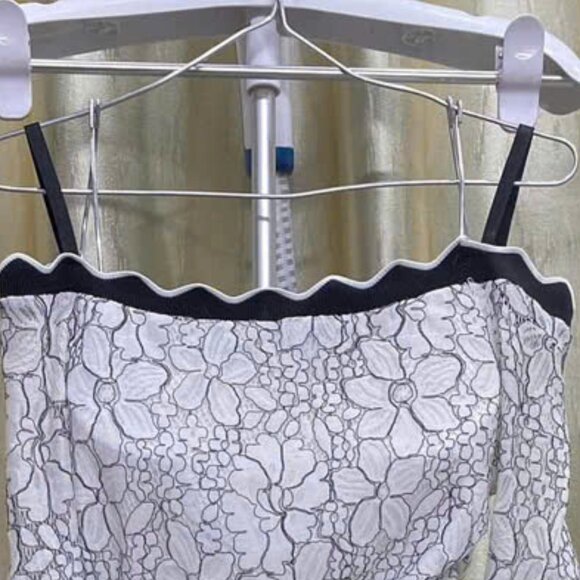 Lace Off-Shoulder Dress with Bell Sleeves and Belt - Picture 2 of 3